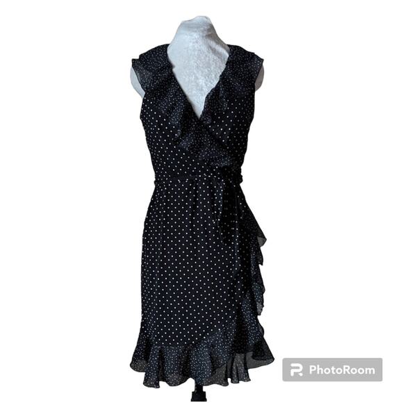 Black house white market black and white wrap ruffle polkadot dress size 10 - Picture 3 of 10